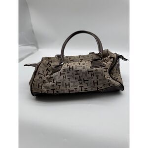 Vintage Tommy Hilfiger Initial Logo Shoulder Handbag Purse Brown Leather Canvas